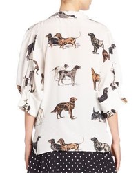 Stella McCartney Dog Print Silk Blouson Blouse