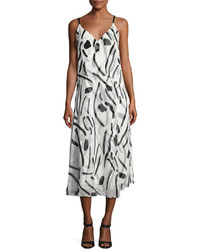 Diane von Furstenberg V Neck Crossover Silk Dress White Chatham Print