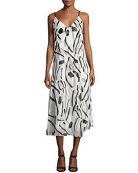 Diane von Furstenberg V Neck Crossover Silk Dress White Chatham Print