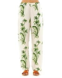 White Print Silk Pajama Pants