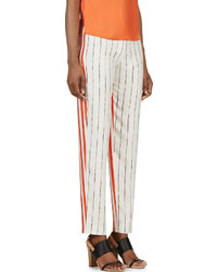 Cédric Charlier Orange And Ivory Printed Silk Twill Trousers