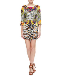 Just Cavalli Mixed Leopard Print Silk Dress