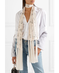 Alexander McQueen Fringed Printed Silk Crepe De Chine Scarf White