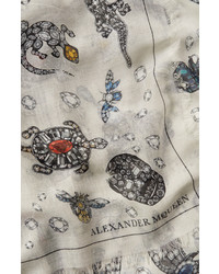 Alexander McQueen Jeweled Skull Print Scarf With Silk