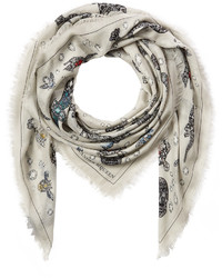 Alexander McQueen Jeweled Skull Print Scarf With Silk