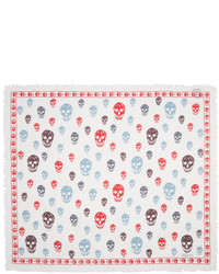 Alexander McQueen White And Red Skull Scarf