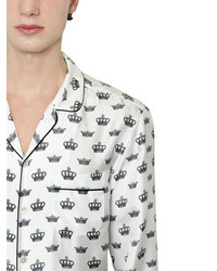 Dolce & Gabbana Crown Printed Silk Twill Pajama Shirt