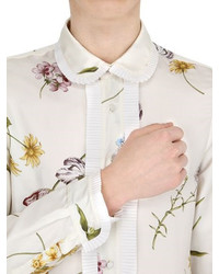 Gucci Pleated Floral Printed Silk Twill Shirt