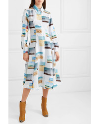 Calvin Klein 205W39nyc Pleated Printed Silk Poplin Midi Dress