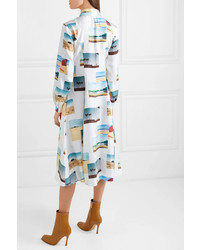 Calvin Klein 205W39nyc Pleated Printed Silk Poplin Midi Dress