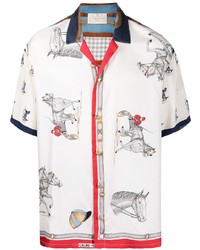 J. Logan Home Horse Motif Print Silk Shirt