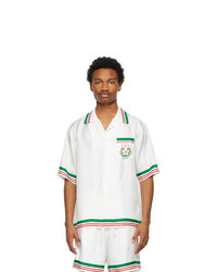 Casablanca White Silk Tennis Club Short Sleeve Shirt