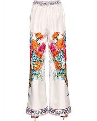 Dolce & Gabbana Bouquet Printed Silk Twill Pants
