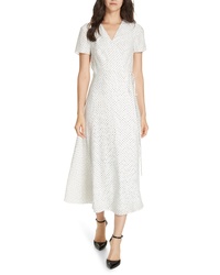 White Print Silk Wrap Dress