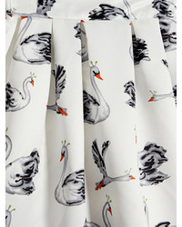 Choies Swan Print High Waist Pleated Skirt In White