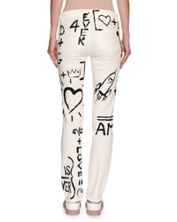 Dolce & Gabbana Graffiti Cat Printed Skinny Jeans White