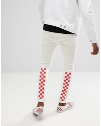 ASOS DESIGN Super Skinny Jeans In White With Red Checkerboard Print