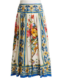 Dolce & Gabbana Majolica Print Cotton Poplin Skirt