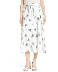 Milly Palm Tree Print Cady Midi Skirt