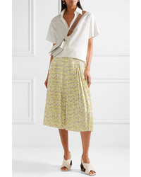 Tomas Maier Pleated Printed Stretch Cady Midi Skirt Chartreuse
