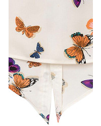 Romwe Colorful Butterflies Asymmetric Pocketed Sleeveless Print Shirt