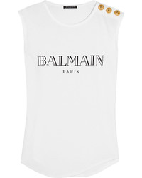 Balmain Printed Cotton Jersey Top White