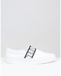 Asos Slip On Sneakers With Elastic Brooklyn Print In White
