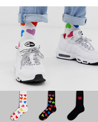 ASOS DESIGN Ankle Socks With All Over Multi Coloured Hearts 3 Pack