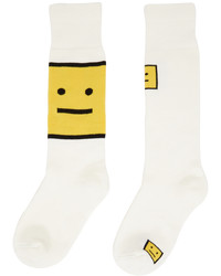 Acne Studios Off White Yellow Jacquard Logo Socks