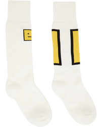 Acne Studios Off White Yellow Jacquard Logo Socks