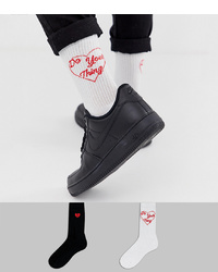 ASOS DESIGN Sports Socks With Heart Slogan 2 Pack