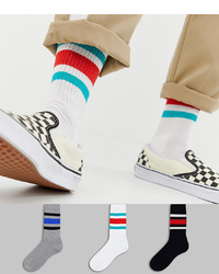 ASOS DESIGN Sports Style Socks With Retro Wide Stripes 3 Pack