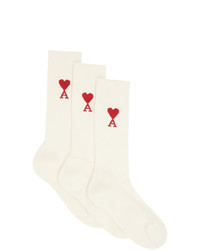 AMI Alexandre Mattiussi Three Pack Multicolor Jacquard Logo Socks