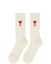AMI Alexandre Mattiussi Three Pack Off White Ami De Coeur Socks