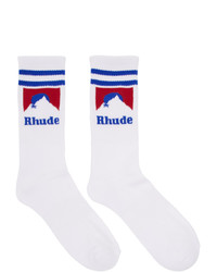 Rhude White And Blue Mountain Logo Socks