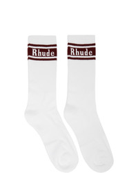 Rhude White And Burgundy Logo Socks