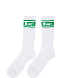 Rhude White And Green Logo Socks