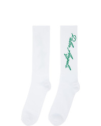 Palm Angels White And Green Miami Logo Socks