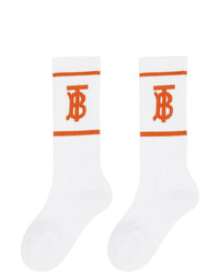 Burberry White And Orange Intarsia Monogram Socks