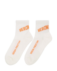 Heron Preston White And Orange Logo Socks