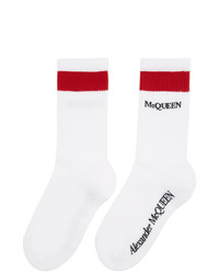 Alexander McQueen White And Red Stripe Logo Socks