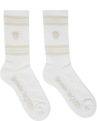 Alexander McQueen White Beige Stripe Skull Socks