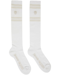 Alexander McQueen White Beige Stripe Skull Socks