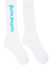 Palm Angels White Blue Classic Logo Socks
