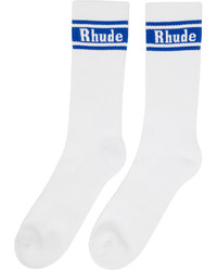 Rhude White Blue Stripe Logo Socks