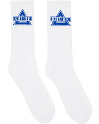 Rhude White Blue Triangle Logo Socks