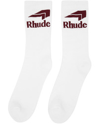 Rhude White Burgundy Chevron Logo Socks
