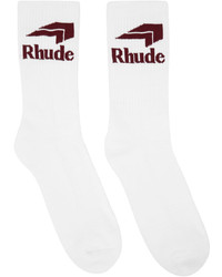 Rhude White Burgundy Chevron Logo Socks
