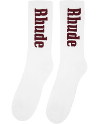 Rhude White Burgundy Vertical Logo Socks
