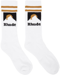 Rhude White Gold Mountain Logo Socks